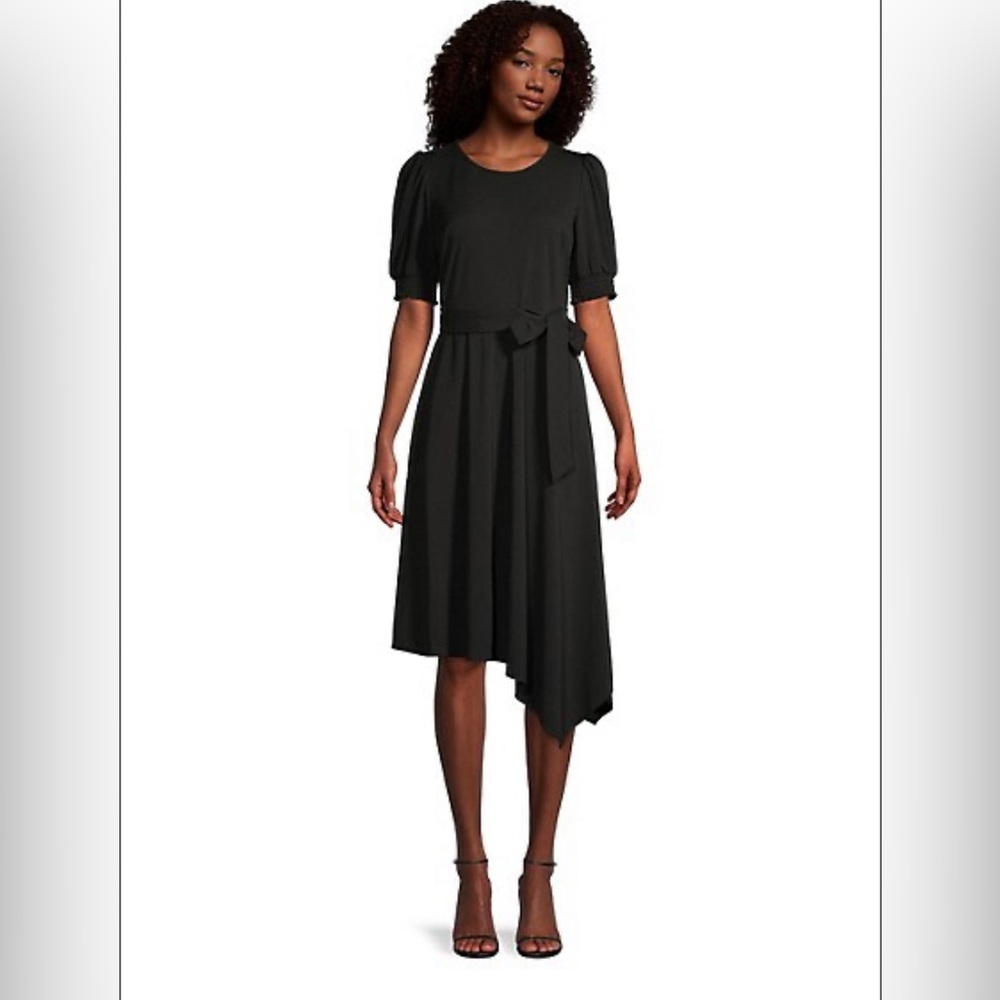 Like New Karl Lagerfeld Paris Jersey Dress Puff-Sleeve Asymmetric Dress - Size 6